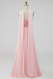 Pink Strapless A Line Wedding Guest Dress with Slit