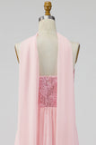 Pink Strapless A Line Wedding Guest Dress with Slit