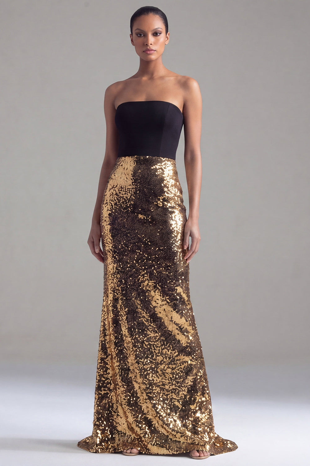 gold and black strapless dress Black And Gold Gothic Wedding Dress With Sequin