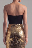 Black and Gold Sequin Strapless Mermaid Long Formal Dress