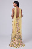 Yellow Floral Embroidered Spaghetti Straps Mermaid Maxi Dress with Scarf