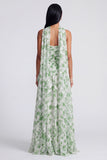Strapless Light Green Floral A Line Maxi Dress with Scarf