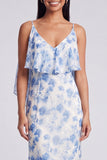 Light Blue Floral Spaghetti Straps Mermaid Maxi Dress