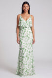 Light Blue Floral Spaghetti Straps Mermaid Maxi Dress