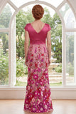 Fuchsia Floral Applique Mermaid Mother of the Bride Dress with Cap Sleeves