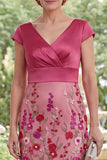 Fuchsia Floral Applique Mermaid Mother of the Bride Dress with Cap Sleeves