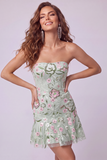 Strapless Bodycon Embroidered Sage Green Homecoming Dress