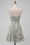 Strapless Bodycon Embroidered Sage Green Homecoming Dress