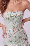 Strapless Bodycon Embroidered Sage Green Homecoming Dress