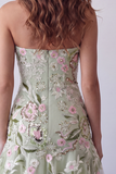 Strapless Bodycon Embroidered Sage Green Homecoming Dress