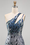One Shoulder Navy Bodycon Sequin Homecoming Dress