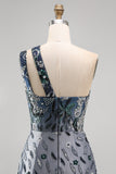 One Shoulder Navy Bodycon Sequin Homecoming Dress
