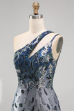One Shoulder Navy Bodycon Sequin Homecoming Dress