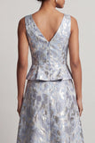 Dusty Blue A Line V-Neck Jacquard Mother of the Bride Dress