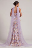 Light Purple Floral Applique Mermaid Strapless Maxi Dress with Slit