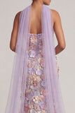 Light Purple Floral Applique Mermaid Strapless Maxi Dress with Slit
