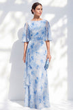 Champagne Floral Mother of the Bride Dress with Half Sleeves