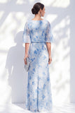 Champagne Floral Mother of the Bride Dress with Half Sleeves