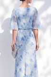 Champagne Floral Mother of the Bride Dress with Half Sleeves