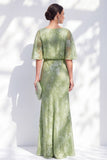 Champagne Floral Mother of the Bride Dress with Half Sleeves