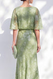 Champagne Floral Mother of the Bride Dress with Half Sleeves
