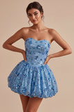 Cute Sky Blue A Line Sweetheart Sequin Homecoming Dress