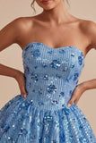 Cute Sky Blue A Line Sweetheart Sequin Homecoming Dress