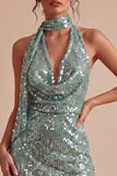 Light Green Sequin Halter Tight Mini Cocktail Dress