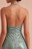 Light Green Sequin Halter Tight Mini Cocktail Dress
