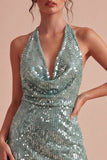 Light Green Sequin Halter Tight Mini Cocktail Dress