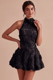 Daffodil A Line Floral Halter Homecoming Dress with Beading