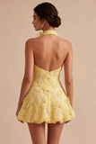 Daffodil A Line Floral Halter Homecoming Dress with Beading