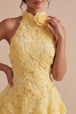 Daffodil A Line Floral Halter Homecoming Dress with Beading