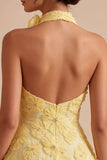 Daffodil A Line Floral Halter Homecoming Dress with Beading
