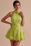 Daffodil A Line Floral Halter Homecoming Dress with Beading