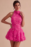 Daffodil A Line Floral Halter Homecoming Dress with Beading