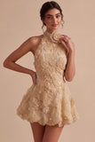 Daffodil A Line Floral Halter Homecoming Dress with Beading