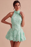 Daffodil A Line Floral Halter Homecoming Dress with Beading