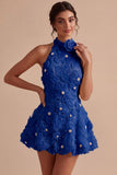 Daffodil A Line Floral Halter Homecoming Dress with Beading