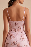 Pink Floral Corset Tight Mini Cocktail Dress with Sash