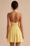 Halter A Line Daffodil Ruched Short Graduation Dress