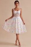 Floral White Corset Beaded A Line Graduation Dress