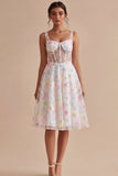 Floral White Corset Beaded A Line Graduation Dress