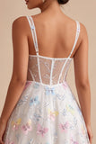 Floral White Corset Beaded A Line Graduation Dress