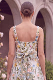 Floral Light Blue A Line Embroidered Midi Wedding Guest Dress with Bow