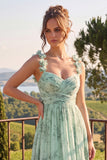 Sage Floral A Line Tiered Ruffle Maxi Dress
