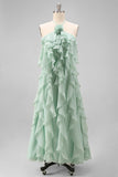Lake Blue Halter A Line 3D Flower Wedding Guest Dress with Ruffles