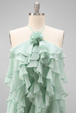 Lake Blue Halter A Line 3D Flower Wedding Guest Dress with Ruffles