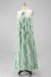 Lake Blue Halter A Line 3D Flower Wedding Guest Dress with Ruffles