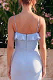 Light Blue Mermaid Ruffled Wedding Guest Dress